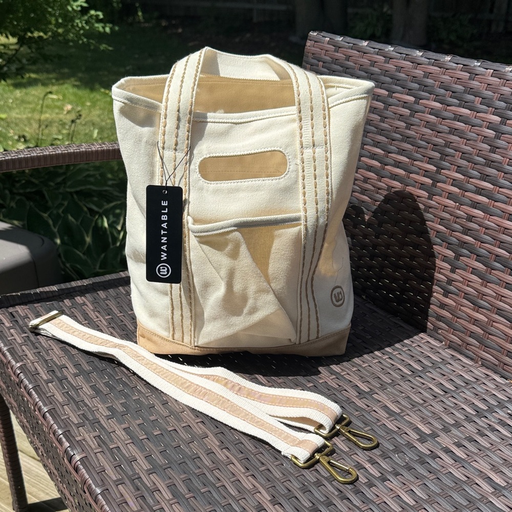 Wantable Mini Canvas Tote with Tan Trim - Convertible Strap